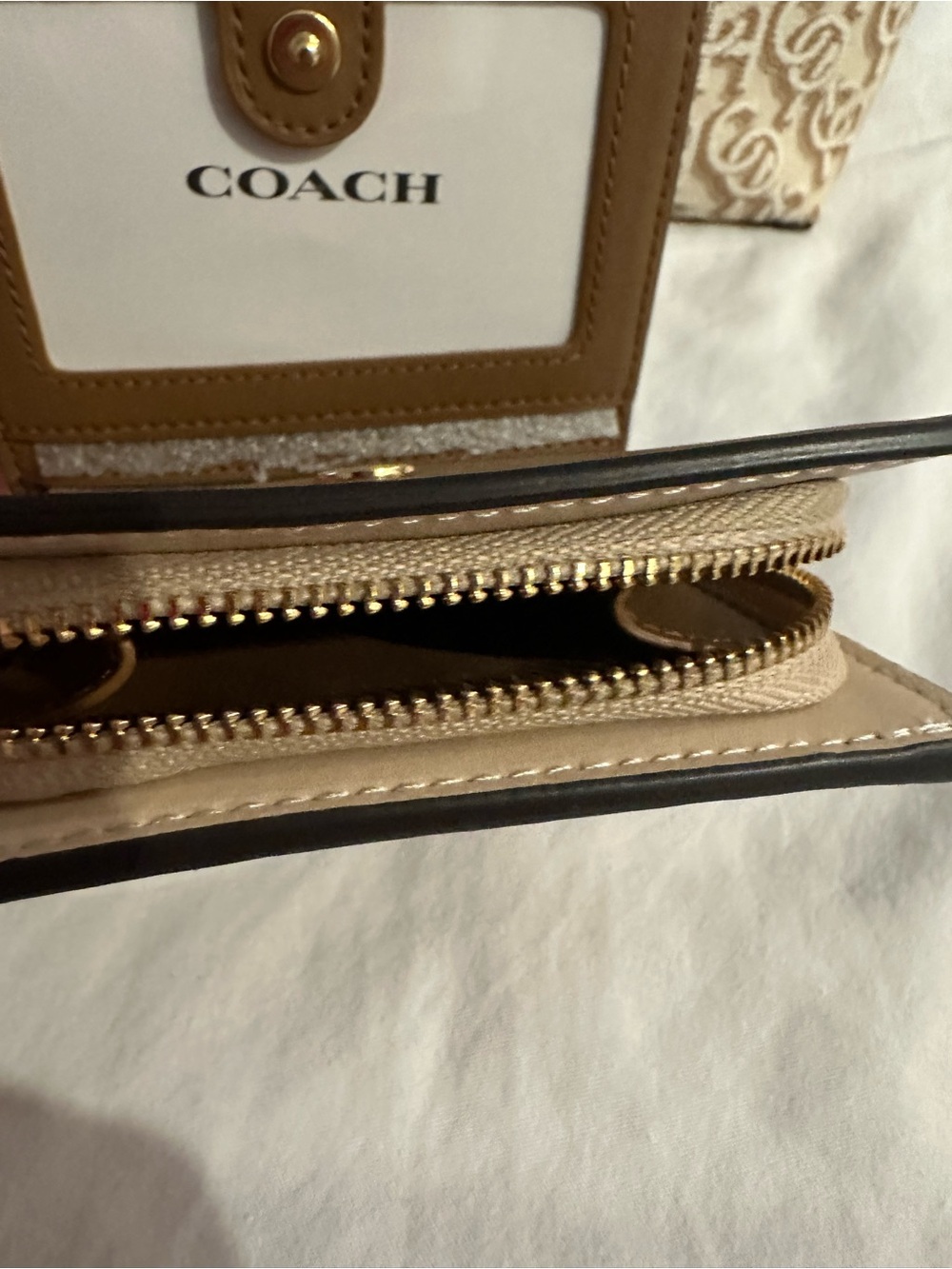 Coach Beige Monogram Signature Zip Wallet with Gold Hardware - Picture 3 of 5
